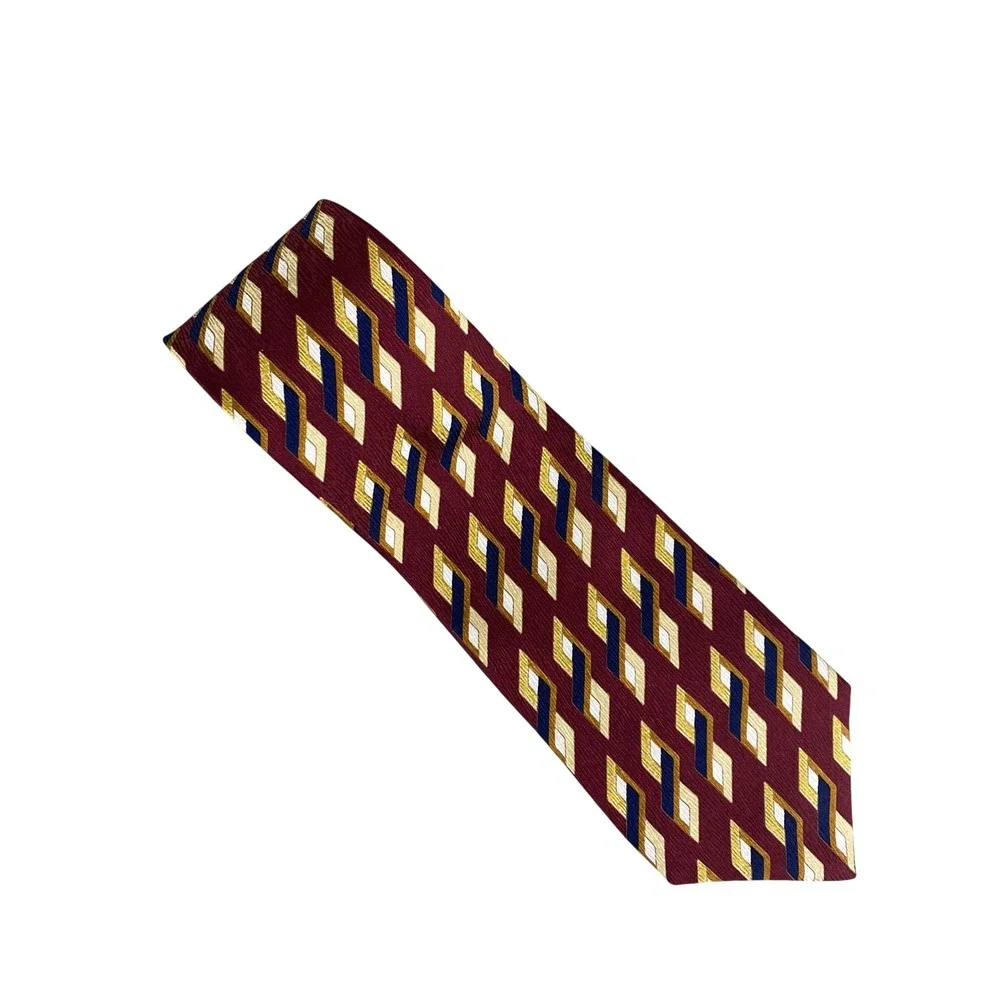 Henry Grethel Mens Tie Silk Burgundy Geometric Abstract Artsy Career 56.5x4